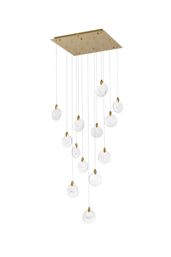 Dimensions
Chain/Rod Length: 142"
Length: 26"
Width: 26"
Height: 7.5"
Maximum Height: 125"
Wire Length: 142"
Specifications
Assembly Required: yes
Average Life (Hours): 6000
Bulb Included: Yes
Color Temperature: 3500K
CRI: 80
Crystal/Glass Color: Clear
Dimmable: Yes
Distressed Finish: No
Dry/Wet/Damp: Dry
ETL: Yes
Finish (Color): Satin Gold and Clear
Fixture Material: Iron and Crystal
Hanging Device: Cord
Hardware Finish: Satin Gold
Harware Material: Iron
Lumens: 150
Max/Nominal Watt: 26W
Number of Lights: 13
Product Shape: Rectangle
Product Type: Pendants
Product Warranty: 1 year limited
Socket Type: LED
Voltage: 110V - 125V
Wattage/Bulb: 2W
Watts: 2W
Weight: 39
Wire Included: Yes
Shipment type: Small parcel