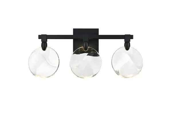 Dimensions
Width: 22"
Height: 9.5"
Extension: 4"
Wire Length: 20"
Specifications
Assembly Required: yes
Average Life (Hours): 6000
Bulb Included: Yes
Color Temperature: 3500K
CRI: 80
Crystal/Glass Color: Clear
Dimmable: Yes
Distressed Finish: No
Dry/Wet/Damp: Dry
ETL: Yes
Finish (Color): Black and Clear
Fixture Material: Iron and Crystal
Hardware Finish: Black
Harware Material: Iron
Lumens: 150
Max/Nominal Watt: 6W
Number of Lights: 3
Product Shape: Rectangle
Product Type: Wall Sconce
Product Warranty: 1 year limited
Socket Type: LED
Voltage: 110V - 125V
Wattage/Bulb: 2W
Watts: 2W
Weight: 8
Wire Included: Yes
Shipment type: Small parcel