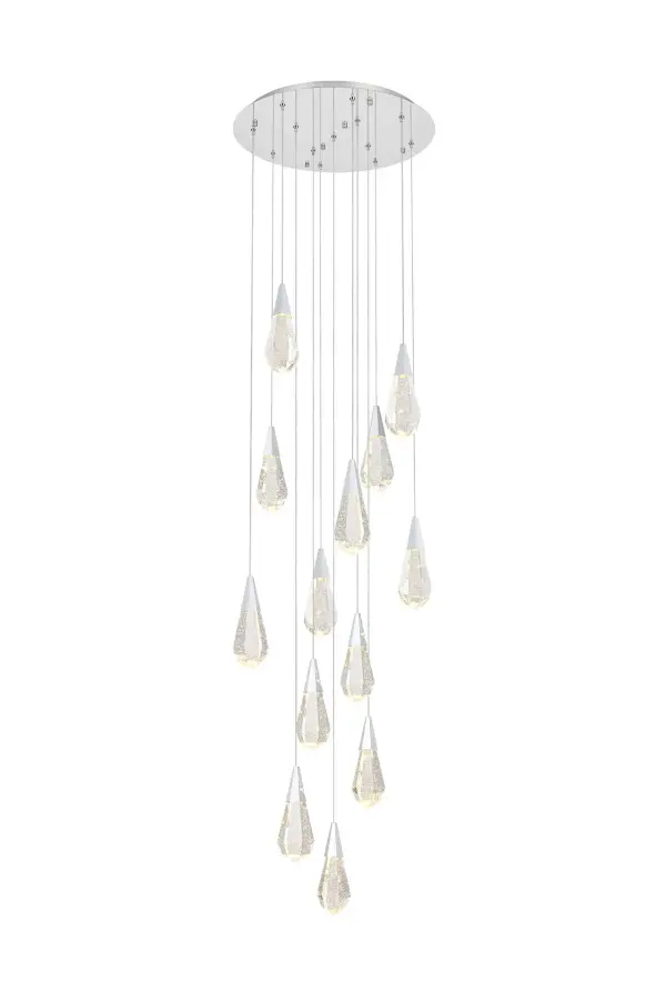 Dimensions
Chain/Rod Length: 142"
Length: 24"
Width: 24"
Height: 10"
Maximum Height: 128"
Wire Length: 142"
Specifications
Assembly Required: yes
Average Life (Hours): 6000
Bulb Included: Yes
Color Temperature: 3500K
CRI: 80
Crystal/Glass Color: Clear
Dimmable: Yes
Distressed Finish: No
Dry/Wet/Damp: Dry
ETL: Yes
Finish (Color): Chrome and Clear
Fixture Material: Iron and Crystal
Hanging Device: Cord
Hardware Finish: Chrome
Harware Material: Iron
Lumens: 150
Max/Nominal Watt: 26W
Number of Lights: 13
Product Shape: Round
Product Type: Pendants
Product Warranty: 1 year limited
Socket Type: LED
Voltage: 110V - 125V
Wattage/Bulb: 2W
Watts: 2W
Weight: 64
Wire Included: Yes
Shipment type: Small parcel