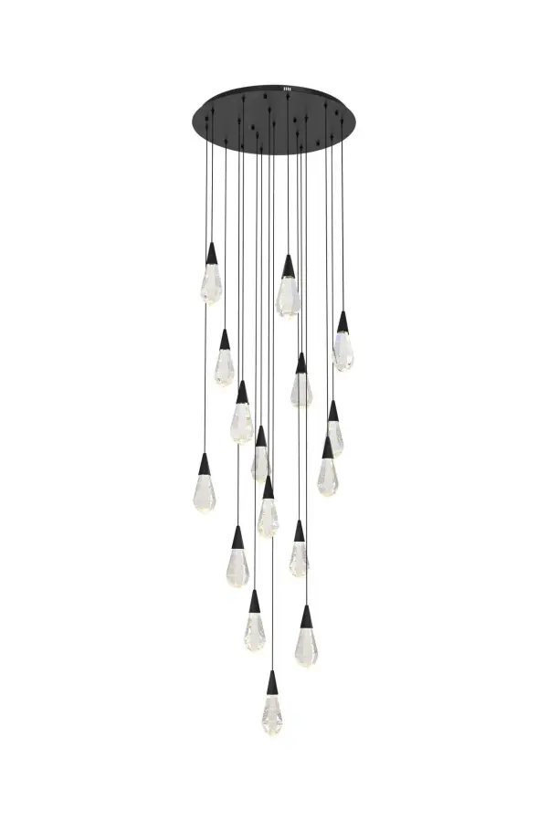 Dimensions
Chain/Rod Length: 142"
Length: 28"
Width: 28"
Height: 10"
Maximum Height: 128"
Wire Length: 142"
Specifications
Assembly Required: yes
Average Life (Hours): 6000
Bulb Included: Yes
Color Temperature: 3500K
CRI: 80
Crystal/Glass Color: Clear
Dimmable: Yes
Distressed Finish: No
Dry/Wet/Damp: Dry
ETL: Yes
Finish (Color): Black and Clear
Fixture Material: Iron and Crystal
Hanging Device: Cord
Hardware Finish: Black
Harware Material: Iron
Lumens: 150
Max/Nominal Watt: 32W
Number of Lights: 16
Product Shape: Round
Product Type: Pendants
Product Warranty: 1 year limited
Socket Type: LED
Voltage: 110V - 125V
Wattage/Bulb: 2W
Watts: 2W
Weight: 78
Wire Included: Yes
Shipment type: Small parcel