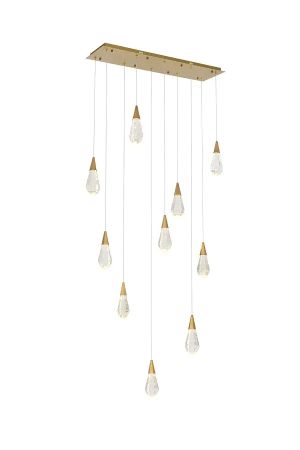 Dimensions
Chain/Rod Length: 142"
Length: 42"
Width: 12"
Height: 10"
Maximum Height: 128"
Wire Length: 142"
Specifications
Assembly Required: yes
Average Life (Hours): 6000
Bulb Included: Yes
Color Temperature: 3500K
CRI: 80
Crystal/Glass Color: Clear
Dimmable: Yes
Distressed Finish: No
Dry/Wet/Damp: Dry
ETL: Yes
Finish (Color): Satin Gold and Clear
Fixture Material: Iron and Crystal
Hanging Device: Cord
Hardware Finish: Satin Gold
Harware Material: Iron
Lumens: 150
Max/Nominal Watt: 20W
Number of Lights: 10
Product Shape: Rectangle
Product Type: Pendants
Product Warranty: 1 year limited
Socket Type: LED
Voltage: 110V - 125V
Wattage/Bulb: 2W
Watts: 2W
Weight: 53
Wire Included: Yes
Shipment type: Small parcel