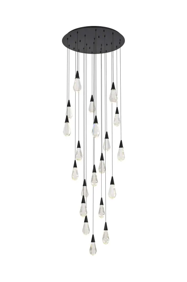 Dimensions
Chain/Rod Length: 142"
Length: 32"
Width: 32"
Height: 10"
Maximum Height: 128"
Wire Length: 142"
Specifications
Assembly Required: yes
Average Life (Hours): 6000
Bulb Included: Yes
Color Temperature: 3500K
CRI: 80
Crystal/Glass Color: Clear
Dimmable: Yes
Distressed Finish: No
Dry/Wet/Damp: Dry
ETL: Yes
Finish (Color): Black and Clear
Fixture Material: Iron and Crystal
Hanging Device: Cord
Hardware Finish: Black
Harware Material: Iron
Lumens: 150
Max/Nominal Watt: 40W
Number of Lights: 20
Product Shape: Round
Product Type: Chandeliers
Product Warranty: 1 year limited
Socket Type: LED
Voltage: 110V - 125V
Wattage/Bulb: 2W
Watts: 2W
Weight: 98
Wire Included: Yes
Shipment type: Small parcel