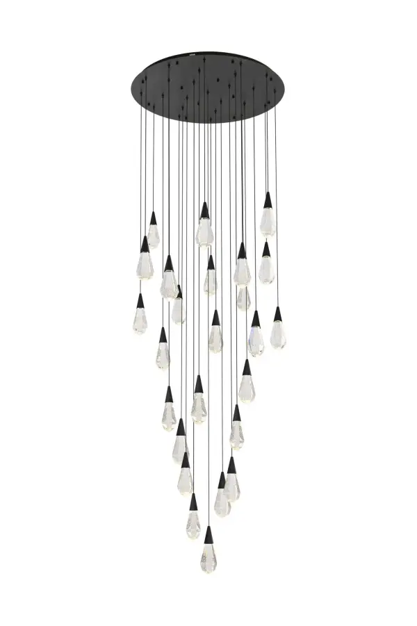 Dimensions
Chain/Rod Length: 142"
Length: 36"
Width: 36"
Height: 10"
Maximum Height: 128"
Wire Length: 142"
Specifications
Assembly Required: yes
Average Life (Hours): 6000
Bulb Included: Yes
Color Temperature: 3500K
CRI: 80
Crystal/Glass Color: Clear
Dimmable: Yes
Distressed Finish: No
Dry/Wet/Damp: Dry
ETL: Yes
Finish (Color): Black and Clear
Fixture Material: Iron and Crystal
Hanging Device: Cord
Hardware Finish: Black
Harware Material: Iron
Lumens: 150
Max/Nominal Watt: 50W
Number of Lights: 25
Product Shape: Round
Product Type: Chandeliers
Product Warranty: 1 year limited
Socket Type: LED
Voltage: 110V - 125V
Wattage/Bulb: 2W
Watts: 2W
Weight: 124
Wire Included: Yes
Shipment type: Oversize ground