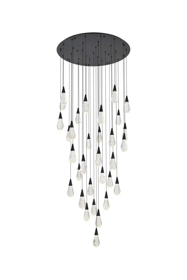 Dimensions
Chain/Rod Length: 142"
Length: 42"
Width: 42"
Height: 10"
Maximum Height: 128"
Wire Length: 142"
Specifications
Assembly Required: yes
Average Life (Hours): 6000
Bulb Included: Yes
Color Temperature: 3500K
CRI: 80
Crystal/Glass Color: Clear
Dimmable: Yes
Distressed Finish: No
Dry/Wet/Damp: Dry
ETL: Yes
Finish (Color): Black and Clear
Fixture Material: Iron and Crystal
Hanging Device: Cord
Hardware Finish: Black
Harware Material: Iron
Lumens: 150
Max/Nominal Watt: 64W
Number of Lights: 32
Product Shape: Round
Product Type: Chandeliers
Product Warranty: 1 year limited
Socket Type: LED
Voltage: 110V - 125V
Wattage/Bulb: 2W
Watts: 2W
Weight: 158
Wire Included: Yes
Shipment type: LTL