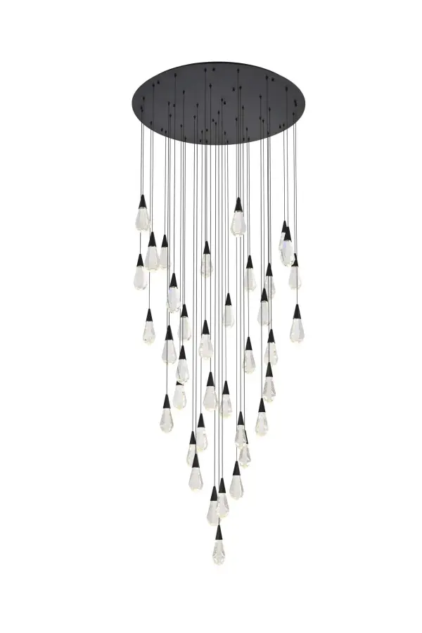 Dimensions
Chain/Rod Length: 142"
Length: 48"
Width: 48"
Height: 10"
Maximum Height: 128"
Wire Length: 142"
Specifications
Assembly Required: yes
Average Life (Hours): 6000
Bulb Included: Yes
Color Temperature: 3500K
CRI: 80
Crystal/Glass Color: Clear
Dimmable: Yes
Distressed Finish: No
Dry/Wet/Damp: Dry
ETL: Yes
Finish (Color): Black and Clear
Fixture Material: Iron and Crystal
Hanging Device: Cord
Hardware Finish: Black
Harware Material: Iron
Lumens: 150
Max/Nominal Watt: 74W
Number of Lights: 37
Product Shape: Round
Product Type: Chandeliers
Product Warranty: 1 year limited
Socket Type: LED
Voltage: 110V - 125V
Wattage/Bulb: 2W
Watts: 2W
Weight: 183
Wire Included: Yes
Shipment type: LTL