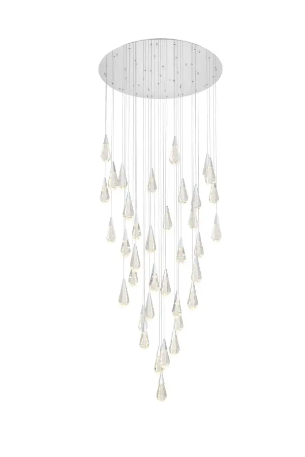 Dimensions
Chain/Rod Length: 142"
Length: 48"
Width: 48"
Height: 10"
Maximum Height: 128"
Wire Length: 142"
Specifications
Assembly Required: yes
Average Life (Hours): 6000
Bulb Included: Yes
Color Temperature: 3500K
CRI: 80
Crystal/Glass Color: Clear
Dimmable: Yes
Distressed Finish: No
Dry/Wet/Damp: Dry
ETL: Yes
Finish (Color): Chrome and Clear
Fixture Material: Iron and Crystal
Hanging Device: Cord
Hardware Finish: Chrome
Harware Material: Iron
Lumens: 150
Max/Nominal Watt: 74W
Number of Lights: 37
Product Shape: Round
Product Type: Chandeliers
Product Warranty: 1 year limited
Socket Type: LED
Voltage: 110V - 125V
Wattage/Bulb: 2W
Watts: 2W
Weight: 183
Wire Included: Yes
Shipment type: LTL