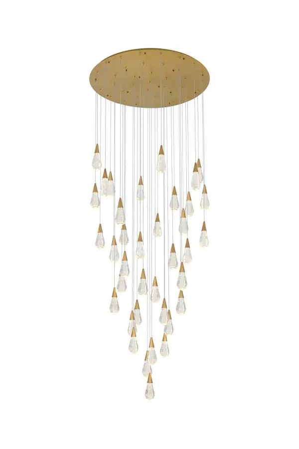 Dimensions
Chain/Rod Length: 142"
Length: 48"
Width: 48"
Height: 10"
Maximum Height: 128"
Wire Length: 142"
Specifications
Assembly Required: yes
Average Life (Hours): 6000
Bulb Included: Yes
Color Temperature: 3500K
CRI: 80
Crystal/Glass Color: Clear
Dimmable: Yes
Distressed Finish: No
Dry/Wet/Damp: Dry
ETL: Yes
Finish (Color): Satin Gold and Clear
Fixture Material: Iron and Crystal
Hanging Device: Cord
Hardware Finish: Satin Gold
Harware Material: Iron
Lumens: 150
Max/Nominal Watt: 74W
Number of Lights: 37
Product Shape: Round
Product Type: Chandeliers
Product Warranty: 1 year limited
Socket Type: LED
Voltage: 110V - 125V
Wattage/Bulb: 2W
Watts: 2W
Weight: 183
Wire Included: Yes
Shipment type: LTL