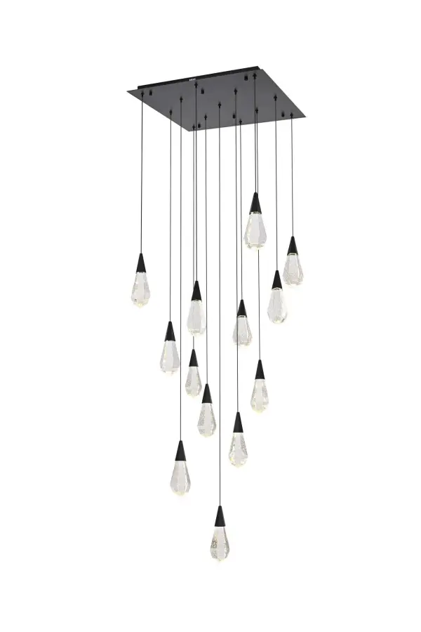 Dimensions
Chain/Rod Length: 142"
Length: 26"
Width: 26"
Height: 10"
Maximum Height: 128"
Wire Length: 142"
Specifications
Assembly Required: yes
Average Life (Hours): 6000
Bulb Included: Yes
Color Temperature: 3500K
CRI: 80
Crystal/Glass Color: Clear
Dimmable: Yes
Distressed Finish: No
Dry/Wet/Damp: Dry
ETL: Yes
Finish (Color): Black and Clear
Fixture Material: Iron and Crystal
Hanging Device: Cord
Hardware Finish: Black
Harware Material: Iron
Lumens: 150
Max/Nominal Watt: 26W
Number of Lights: 13
Product Shape: Rectangle
Product Type: Pendants
Product Warranty: 1 year limited
Socket Type: LED
Voltage: 110V - 125V
Wattage/Bulb: 2W
Watts: 2W
Weight: 68
Wire Included: Yes
Shipment type: Small parcel