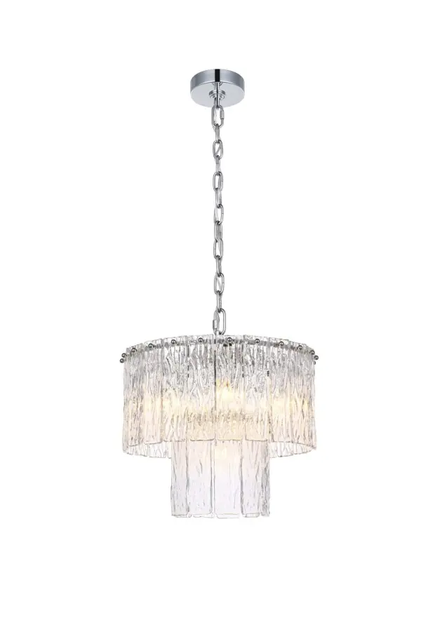 Dimensions
Chain/Rod Length: 59"
Length: 16"
Width: 16"
Height: 13"
Maximum Height: 79"
Wire Length: 142"
Specifications
Assembly Required: yes
Bulb Included: No
Crystal/Glass Color: Clear
Dimmable: Yes
Distressed Finish: No
Dry/Wet/Damp: Dry
ETL: Yes
Finish (Color): Chrome and Clear
Fixture Material: Iron and Glass
Hanging Device: Chain
Hardware Finish: Chrome
Harware Material: Iron
Max/Nominal Watt: 240W
Number of Lights: 6
Product Shape: Round
Product Type: Chandeliers
Product Warranty: 1 year limited
Socket Type: E12
Voltage: 110V - 125V
Wattage/Bulb: 40W
Weight: 19
Wire Included: Yes
Shipment type: Small parcel