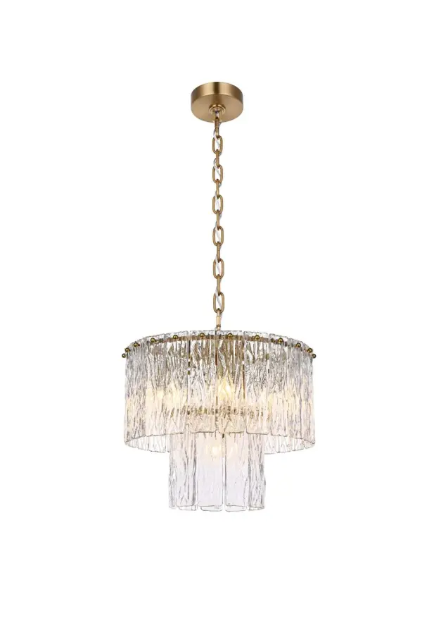 Dimensions
Chain/Rod Length: 59"
Length: 16"
Width: 16"
Height: 13"
Maximum Height: 79"
Wire Length: 142"
Specifications
Assembly Required: yes
Bulb Included: No
Crystal/Glass Color: Clear
Dimmable: Yes
Distressed Finish: No
Dry/Wet/Damp: Dry
ETL: Yes
Finish (Color): Satin Gold and Clear
Fixture Material: Iron and Glass
Hanging Device: Chain
Hardware Finish: Satin Gold
Harware Material: Iron
Max/Nominal Watt: 240W
Number of Lights: 6
Product Shape: Round
Product Type: Chandeliers
Product Warranty: 1 year limited
Socket Type: E12
Voltage: 110V - 125V
Wattage/Bulb: 40W
Weight: 19
Wire Included: Yes
Shipment type: Small parcel