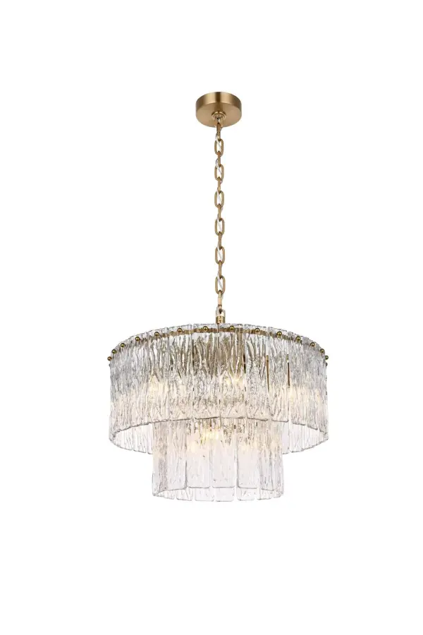 Dimensions
Chain/Rod Length: 59"
Length: 20"
Width: 20"
Height: 13"
Maximum Height: 79"
Wire Length: 142"
Specifications
Assembly Required: yes
Bulb Included: No
Crystal/Glass Color: Clear
Dimmable: Yes
Distressed Finish: No
Dry/Wet/Damp: Dry
ETL: Yes
Finish (Color): Satin Gold and Clear
Fixture Material: Iron and Glass
Hanging Device: Chain
Hardware Finish: Satin Gold
Harware Material: Iron
Max/Nominal Watt: 360W
Number of Lights: 9
Product Shape: Round
Product Type: Chandeliers
Product Warranty: 1 year limited
Socket Type: E12
Voltage: 110V - 125V
Wattage/Bulb: 40W
Weight: 25
Wire Included: Yes
Shipment type: Small parcel