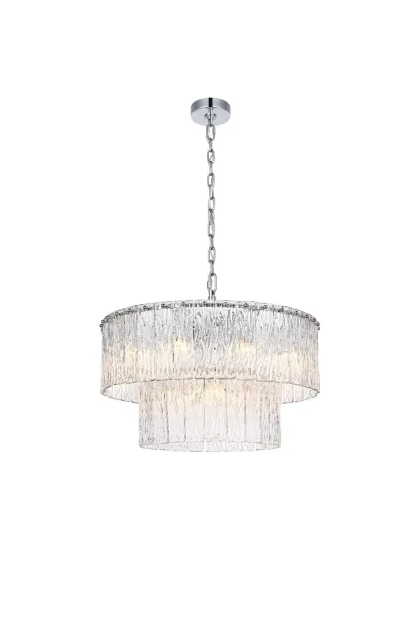 Dimensions
Chain/Rod Length: 59"
Length: 24"
Width: 24"
Height: 14"
Maximum Height: 82"
Wire Length: 142"
Specifications
Assembly Required: yes
Bulb Included: No
Crystal/Glass Color: Clear
Dimmable: Yes
Distressed Finish: No
Dry/Wet/Damp: Dry
ETL: Yes
Finish (Color): Chrome and Clear
Fixture Material: Iron and Glass
Hanging Device: Chain
Hardware Finish: Chrome
Harware Material: Iron
Max/Nominal Watt: 480W
Number of Lights: 12
Product Shape: Round
Product Type: Chandeliers
Product Warranty: 1 year limited
Socket Type: E12
Voltage: 110V - 125V
Wattage/Bulb: 40W
Weight: 30
Wire Included: Yes
Shipment type: Small parcel