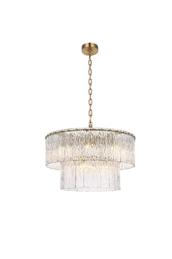 Dimensions
Chain/Rod Length: 59"
Length: 24"
Width: 24"
Height: 14"
Maximum Height: 82"
Wire Length: 142"
Specifications
Assembly Required: yes
Bulb Included: No
Crystal/Glass Color: Clear
Dimmable: Yes
Distressed Finish: No
Dry/Wet/Damp: Dry
ETL: Yes
Finish (Color): Satin Gold and Clear
Fixture Material: Iron and Glass
Hanging Device: Chain
Hardware Finish: Satin Gold
Harware Material: Iron
Max/Nominal Watt: 480W
Number of Lights: 12
Product Shape: Round
Product Type: Chandeliers
Product Warranty: 1 year limited
Socket Type: E12
Voltage: 110V - 125V
Wattage/Bulb: 40W
Weight: 30
Wire Included: Yes
Shipment type: Small parcel