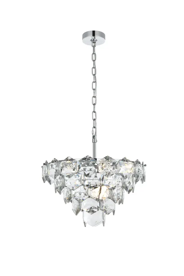 Dimensions
Chain/Rod Length: 59"
Length: 20"
Width: 20"
Height: 12"
Maximum Height: 81"
Wire Length: 142"
Specifications
Assembly Required: Yes
Bulb Included: No
Crystal/Glass Color: Clear
Dimmable: Yes
Distressed Finish: No
Dry/Wet/Damp: Dry
ETL: Yes
Finish (Color): Chrome and Clear
Fixture Material: Iron and Crystal
Hanging Device: Chain
Hardware Finish: Chrome
Harware Material: Iron
Max/Nominal Watt: 320W
Number of Lights: 8
Product Shape: Round
Product Type: Chandeliers
Product Warranty: 1 year limited
Socket Type: E12
UL & ULC Standard: No
Voltage: 110V - 125V
Wattage/Bulb: 40W
Weight: 31
Wire Included: Yes
Shipment type: Small Parcel