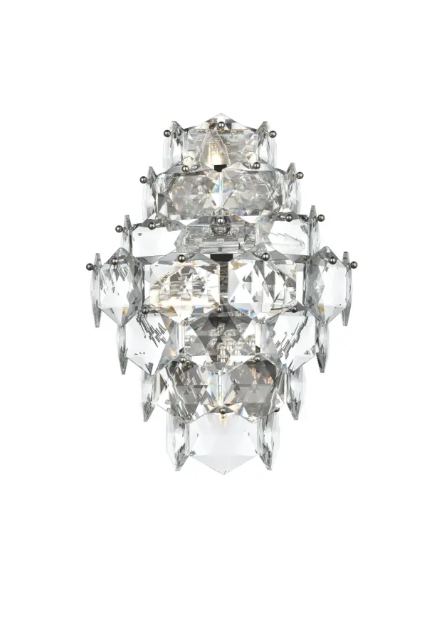 Dimensions
Width: 14"
Height: 18"
Extension: 8"
Wire Length: 20"
Specifications
Assembly Required: Yes
Bulb Included: No
Crystal/Glass Color: Clear
Dimmable: Yes
Distressed Finish: No
Dry/Wet/Damp: Dry
ETL: Yes
Finish (Color): Chrome and Clear
Fixture Material: Iron and Crystal
Hardware Finish: Chrome
Harware Material: Iron
Max/Nominal Watt: 160W
Number of Lights: 4
Product Shape: Half Round
Product Type: Wall Sconce
Product Warranty: 1 year limited
Socket Type: E12
UL & ULC Standard: No
Voltage: 110V - 125V
Wattage/Bulb: 40W
Weight: 18
Wire Included: Yes
Shipment type: Small Parcel