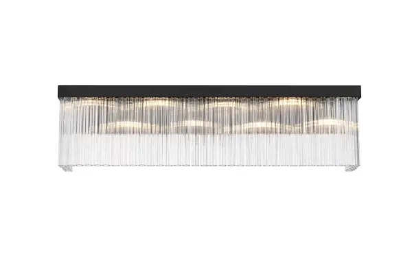 Specification Sheet
Dimensions
Length: 34.5"
Width: 5"
Height: 9"
Wire Length: 12"
Specifications
Assembly Required: yes
Bulb Included: No
Crystal/Glass Color: Clear
Dimmable: Yes
Distressed Finish: No
Dry/Wet/Damp: Dry
ETL: Yes
Finish (Color): Black
Fixture Material: Iron and Glass
Hardware Finish: Black
Harware Material: Iron
Max/Nominal Watt: 240W
Number of Lights: 8
Product Shape: Linear
Product Type: Wall Sconce
Product Warranty: 1 year limited
Socket Type: E12
Voltage: 110V - 125V
Wattage/Bulb: 40W
20
Wire Included: Yes
Shipment type: Small Parcel