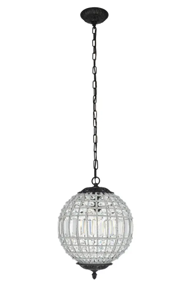 Straightforward form and effortless beauty make Olivia hanging lamps the crowning glory of your dining room, living room, kitchen, bathroom, or stairwell. The classic sphere design sparkles with a shell of multifaceted, royal-cut clear crystals. Steel rims and chain available in dark-bronze or French-gold finish add vintage flavor to contemporary style. Collection: Olivia Rooms: Dining room, Living room, Bedroom, Bathroom, Entry Way, Finish: Dark Bronze Glass: clear Crystal: clear Notes: Royal Cut Crystal (Clear) Width: 12.00" Height: 17.00" Length: 12.00" Weight: 12.00 lb Chain: 60"Dark Bronze Wire: 144" Brown Canopy: 5.9"x1.8" Number of Bulbs: 1 Maximum Wattage: 40.00 W Bulb Type: B10 Bulb Base: E12 Dimmable Voltage: 110.00 V Material: Steel and Crystal Country of Origin: China Safety Listing: ETL Safety Rating: UL,ULC Title 20 Title 24 Manufacturer Warranty: 1 year limited Spec Sheet