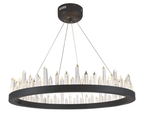 The Malta collection is an amazing blend of Old World functionality and 21st-century technology. Its classic shape - a big ring hanging from the ceiling - is the same basic principle that brightened castles by candlelight for thousands of years, but now the ring is satin-dark-grey metal, and the illumination comes from special crystals that connect to an LED strip around the perimeter of the fixture. The strip has embedded chips on it and the crystals are magnetized, so you simply set them into place on the metal and the crystals light up instantly. Collection: Malta Rooms: Dining room, Living room, Bedroom, Bathroom, Entry Way, Finish: Satin Dark Grey Crystal: Clear Notes: Royal Cut Clear Width: 26.00" Height: 5.00" Length: 26.00" Weight: 16.00 lb Chain: 59`` Wire: 70" Clear Canopy: 9.85"x2"x9.85" Bulbs Included Number of Bulbs: 32 Maximum Wattage: 1.00 W Bulb Type: LED Light Source: LED Light Output: 4000.00 lm Color Temperature: 3000 K Dimmable Voltage: 110.00 V Material: Metal and Crystal Country of Origin: China Safety Listing: ETL Safety Rating: UL,ULC Title 20 LED Manufacturer Warranty: 1 year limited Spec Sheet