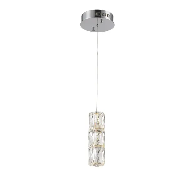 The Polaris collection is the epitome of "cool" in lighting, because each of the fixtures has rectangular, elegant-cut crystals that look like ice cubes, gracefully suspended from a stainless-steel base with a bright chrome finish. Designed for rooms with higher ceilings, these fixtures are definitely stylistic attention-getters. Collection: Polaris Rooms: Dining room, Living room, Bedroom, Bathroom, Entry Way, Finish: Chrome Glass: Clear Crystal: clear Notes: Elegant Cut clear Width: 6.00" Height: 80.00" Length: 6.00" Weight: 2.00 lb Chain: 79`` Wire: 132" Clear Canopy: 6"x1.6" Bulb Type: LED Light Source: LED Voltage: 110.00 V Material: Stainless Steel Country of Origin: China Safety Listing: ETL Safety Rating: UL,ULC Title 20 LED Manufacturer Warranty: 1 year limited Spec Sheet