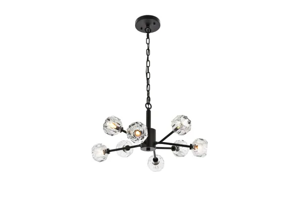 Installation Manual
Specification Sheet
Dimensions
Chain/Rod Length: 59"
Length: 24"
Width: 24"
Height: 12"
Maximum Height: 73.5"
Wire Length: 135"
Depth: 24"
Specifications
Assembly Required: YES
Bulb Included: No
Crystal/Glass Color: Clear
Dimmable: Yes
Distressed Finish: No
Dry/Wet/Damp: Dry
ETL: Yes
Finish (Color): Black and Clear
Fixture Material: Iron and Crystal
Hanging Device: Chain
Hardware Finish: Black
Harware Material: Iron
Max/Nominal Watt: 160
Number of Lights: 8
#N/A
Product Type: Pendants
Product Warranty: 1 year limited
Socket Type: G9
Wattage/Bulb: 20
Weight: 18.87
Wire Included: Yes
Shipment type: small parcel
US Shipping Cost: $17.00