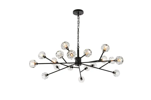 Installation Manual
Specification Sheet
Dimensions
Chain/Rod Length: 59"
Length: 48"
Width: 48"
Height: 13"
Maximum Height: 75.5"
Wire Length: 135"
Depth: 48"
Specifications
Assembly Required: YES
Bulb Included: No
Crystal/Glass Color: Clear
Dimmable: Yes
Distressed Finish: No
Dry/Wet/Damp: Dry
ETL: Yes
Finish (Color): Black and Clear
Fixture Material: Iron and Crystal
Hanging Device: Chain
Hardware Finish: Black
Harware Material: Iron
Max/Nominal Watt: 360
Number of Lights: 18
#N/A
Product Type: Pendants
Product Warranty: 1 year limited
Socket Type: G9
Wattage/Bulb: 20
Weight: 36.5
Wire Included: Yes
Shipment type: LTL
US Shipping Cost: $142.00