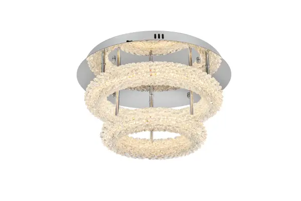 Dimensions
Length: 18"
Width: 18"
Height: 10"
Wire Length: 12"
Specifications
Assembly Required: No
Average Life (Hours): 20000
Bulb Included: Yes
#N/A
Color Temperature: 3000K+4500K+6000K
CRI: 80
Crystal/Glass Color: Clear
Dimmable: Yes
Distressed Finish: No
Dry/Wet/Damp: Dry
ETL: Yes
Finish (Color): Chrome
Fixture Material: Iron and Crystal
Hanging Device: Steel Wire
Hardware Finish: Chrome
Harware Material: Iron
Lumens: 3920
Number of Lights: 2
Product Shape: Round
Product Type: Flush Mounts
Product Warranty: 3 year limited
Socket Type: LED SMD
UL & ULC Standard: No
Voltage: 110V - 125V
Wattage/Bulb: 36
Watts: 56
Weight: 18
Wire Included: Yes
Shipment type: Small Parcel
US Shipping Cost: $19.00