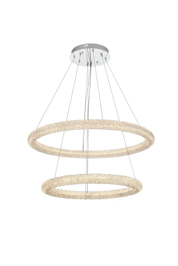 Dimensions
Chain/Rod Length: 132"
Width: 35.5"
Height: 12"
Maximum Height: 136"
Wire Length: 132"
Specifications
Assembly Required: No
Average Life (Hours): 20000
Bulb Included: Yes
CRI: 80
Crystal/Glass Color: Clear
Dimmable: Yes
Distressed Finish: No
Dry/Wet/Damp: Dry
ETL: Yes
Finish (Color): Chrome
Fixture Material: Iron and Crystal
Hanging Device: Steel Wire
Hardware Finish: Chrome
Harware Material: Iron
Lumens: 5600
Number of Lights: 2
Product Shape: Round
Product Type: Chandeliers
Product Warranty: 1 year limited
Socket Type: LED SMD
UL & ULC Standard: No
Voltage: 110V - 125V
Watts: 80
Weight: 36
Wire Included: Yes
Shipment type: Oversized Ground
US Shipping Cost: $142.00