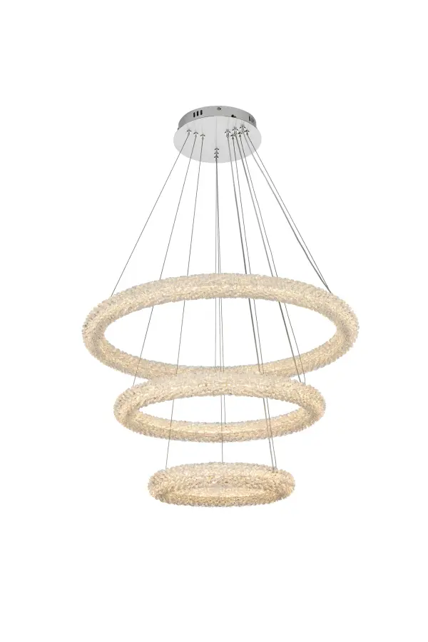 Dimensions
Chain/Rod Length: 132"
Length: 32"
Width: 32"
Height: 21"
Maximum Height: 136"
Wire Length: 132"
Specifications
Assembly Required: No
Average Life (Hours): 20000
Bulb Included: Yes
#N/A
Color Temperature: 3000K+4500K+6000K
CRI: 80
Crystal/Glass Color: Clear
Dimmable: Yes
Distressed Finish: No
Dry/Wet/Damp: Dry
ETL: Yes
Finish (Color): Chrome
Fixture Material: Iron and Crystal
Hanging Device: Steel Wire
Hardware Finish: Chrome
Harware Material: Iron
Lumens: 7560
Number of Lights: 3
Product Shape: Round
Product Type: Chandeliers
Product Warranty: 3 year limited
Socket Type: LED SMD
UL & ULC Standard: No
Voltage: 110V - 125V
Wattage/Bulb: 96
Watts: 108
Weight: 37
Wire Included: Yes
Shipment type: Small Parcel
US Shipping Cost: $36.00