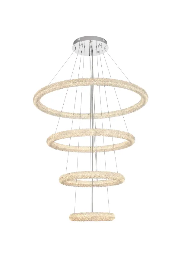 Dimensions
Chain/Rod Length: 132"
Width: 42"
Height: 24.5"
Maximum Height: 136"
Wire Length: 132"
Specifications
Assembly Required: No
Average Life (Hours): 20000
Bulb Included: Yes
CRI: 80
Crystal/Glass Color: Clear
Dimmable: Yes
Distressed Finish: No
Dry/Wet/Damp: Dry
ETL: Yes
Finish (Color): Chrome
Fixture Material: Iron and Crystal
Hanging Device: Steel Wire
Hardware Finish: Chrome
Harware Material: Iron
Lumens: 11200
Number of Lights: 4
Product Shape: Round
Product Type: Chandeliers
Product Warranty: 1 year limited
Socket Type: LED SMD
UL & ULC Standard: No
Voltage: 110V - 125V
Watts: 160
Weight: 62
Wire Included: Yes
Shipment type: LTL
US Shipping Cost: $142.00