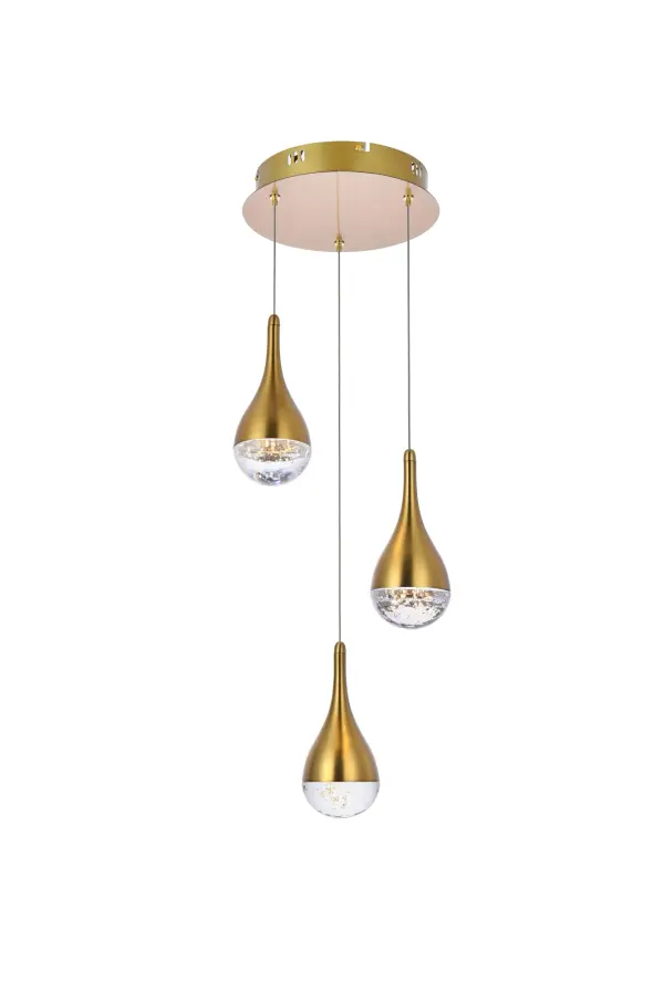 Specification Sheet
Dimensions
Chain/Rod Length: 71"
Length: 10"
Width: 10"
Height: 9"
Maximum Height: 82"
Wire Length: 71"
Specifications
Assembly Required: No
Average Life (Hours): 20000
Bulb Included: Yes
Color Temperature: 3000K
CRI: 80
Crystal/Glass Color: Clear
Dimmable: Yes
Distressed Finish: No
Dry/Wet/Damp: Dry
ETL: Yes
Finish (Color): Satin Gold
Fixture Material: Iron and Glass
Hardware Finish: Satin Gold
Harware Material: Iron
Lumens: 1200
Max/Nominal Watt: 15W
Number of Lights: 3
Product Shape: Round
Product Type: Pendants
Product Warranty: 1 year limited
Socket Type: LED
UL & ULC Standard: No
Voltage: 110V - 125V
Wattage/Bulb: 5W
Watts: 5
Weight: 10
Wire Included: Yes
Shipment type: Oversized Ground
US Shipping Cost: $13.00