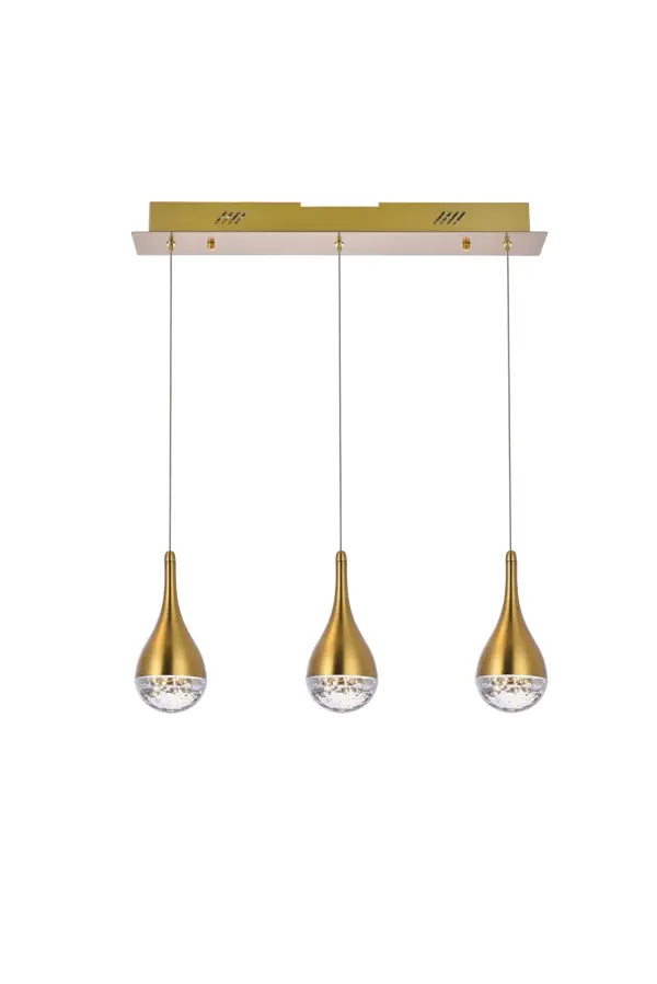 Specification Sheet
Dimensions
Chain/Rod Length: 71"
Length: 24"
Width: 4.5"
Height: 9"
Maximum Height: 82"
Wire Length: 71"
Specifications
Assembly Required: No
Average Life (Hours): 20000
Bulb Included: Yes
Color Temperature: 3000K
CRI: 80
Crystal/Glass Color: Clear
Dimmable: Yes
Distressed Finish: No
Dry/Wet/Damp: Dry
ETL: Yes
Finish (Color): Satin Gold
Fixture Material: Iron and Glass
Hardware Finish: Satin Gold
Harware Material: Iron
Lumens: 1200
Max/Nominal Watt: 15W
Number of Lights: 3
Product Shape: Rectangle
Product Type: Pendants
Product Warranty: 1 year limited
Socket Type: LED
UL & ULC Standard: No
Voltage: 110V - 125V
Wattage/Bulb: 5W
Watts: 5
Weight: 10
Wire Included: Yes
Shipment Type: Oversized Ground
US Shipping Cost: $13.00