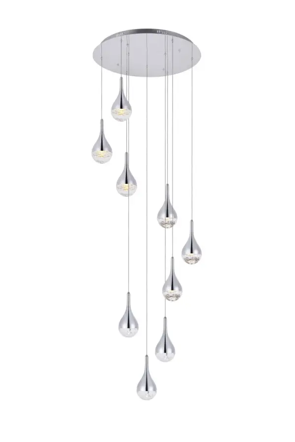 As pure and beautiful as its looks, the Amherst Collection offers a sparkle and sense of luxury that other types of lighting just cannot duplicate. Timeless and sophisticated, this collection is exquisite in any décor. This collection is avialable in mulitple sizes. Collection: Amherst Rooms: dining room, living room, kitchen, stairway, entry way Finish: chrome Crystal: clear Width: 24.00" Height: 9.00" Length: 24.00" Weight: 30.00 lb Chain: 88.6`` Wire: 88.6" clear Canopy: 23.6"x1.45" Bulbs Included Number of Bulbs: 9 Maximum Wattage: 5.00 W Bulb Type: LED Bulb Base: Integrated Light Source: LED Light Output: 3600.00 lm Color Temperature: 3000 K Dimmable Rated Average Life: 30000 Voltage: 115.00 V Material: iron, aluminum, and crystal Country of Origin: China Safety Listing: ETL Safety Rating: Dry Title 20 LED Manufacturer Warranty: 3 year limited