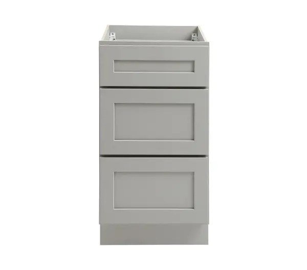 Installation Manual
Specification Sheet
Dimensions
Length: 18"
Width: 24"
Height: 34.5"
Specifications
Assembly Required: Yes
Distressed Finish: No
Finish (Color): Grey
Rubberwood and Plywood
Product Shape: Rectangle
Product Type: Kitchen Drawer Base Cabinet
Product Warranty: 1 year limited
Weight: 78.3
Wire Included: No
Wood Type: Rubberwood
Shipment type: Small Parcel
Drawers
Drawers Included: Yes
Number of Drawers: 3