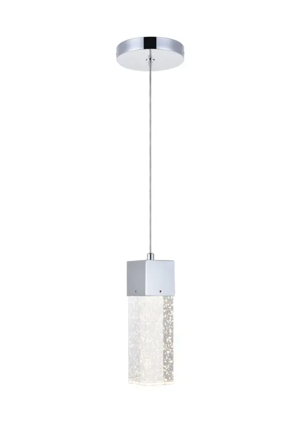 Immerse yourself in the beautiful Novastella pendant lamp in a sleek chrome finish. The intrigue of the light shining through the shade that seems to be bubbling into a beautiful new star will have you and your guests gazing in awe. Whether it hangs by itself, or with many, this light will surely shine bright in your home. Collection: Novastella Rooms: kitchen, living room, dining room, bar Finish: Chrome Glass: Clear Crystal: Clear Width: 4.72" Height: 8.80" Length: 4.72" Weight: 3.00 lb Chain: 60`` Wire: 60" Clear Canopy: 4.72"x0.79" Bulbs Included Number of Bulbs: 1 Maximum Wattage: 3.50 W Bulb Type: LED Light Source: LED Light Output: 280.00 lm Color Temperature: 3000 K CRI: 80 Dimmable Rated Average Life: 20000 Voltage: 120.00 V Material: Crystal and Metal Country of Origin: China Safety Listing: ETL Safety Rating: Dry Title 20 LED Manufacturer Warranty: 3 year limited Spec Sheet