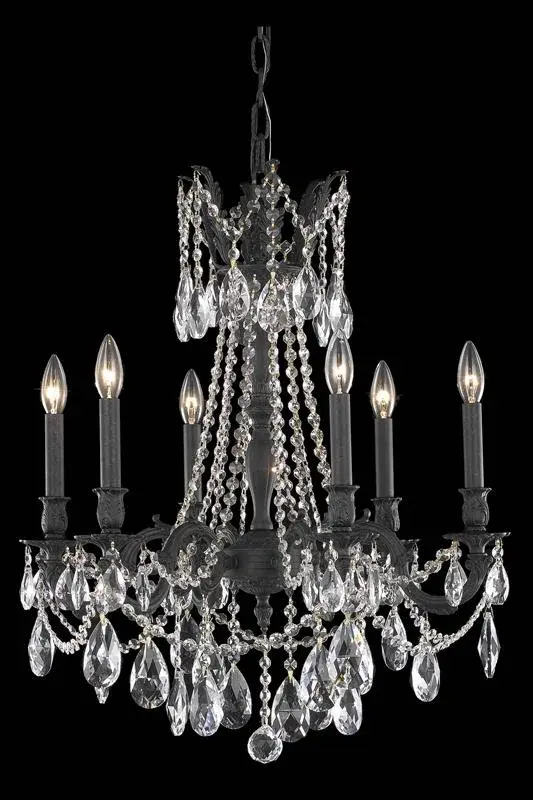 Six Light Royal Crystal Chandelier in Dark Bronze