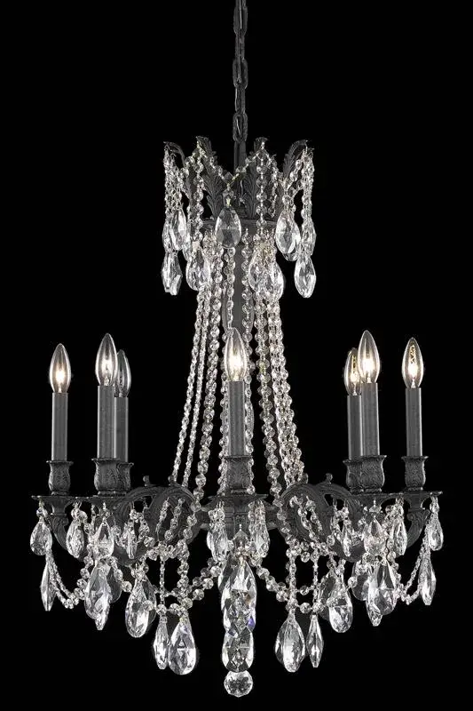 Eight Light Royal Crystal Chandelier in Dark Bronze