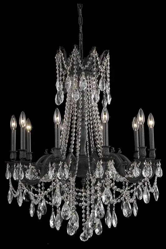 Notes: Royal Crystal Width: 28.00" Height: 31.00" Weight: 40.00 lb Number of Bulbs: 10 Bulb Type: Candelabra