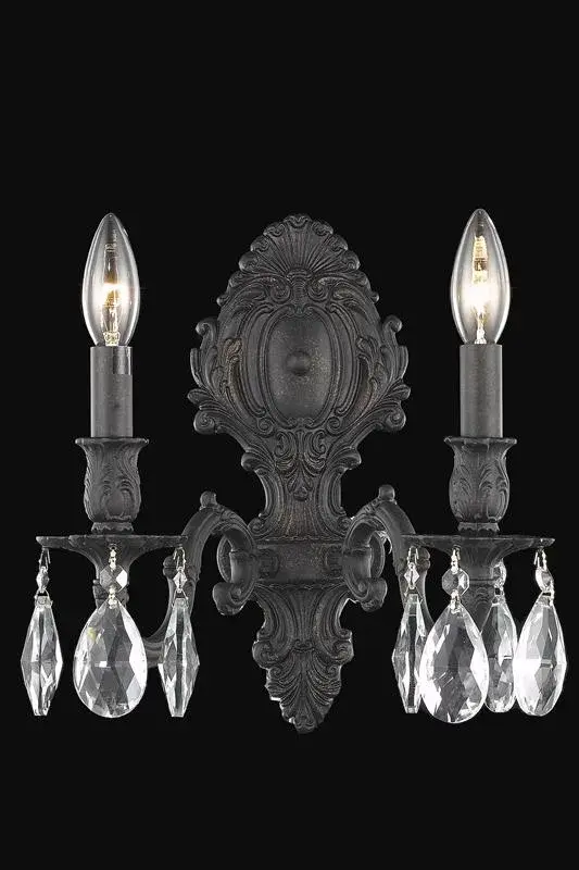 Elegant Lighting Royal Crystal 2-Light Chandelier in Dark Bronze