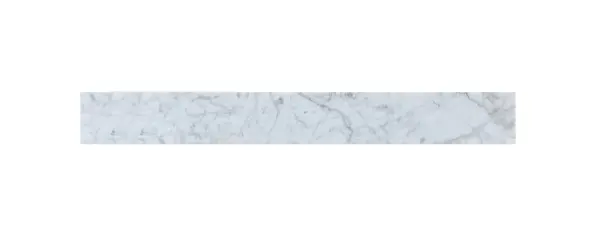 32 inch backsplash in carrara white designed to protect your bathroom walls from splashes and stains. Rooms: Bathroom Finish: Carrara White Width: 0.75" Height: 4.00" Length: 32.00" Weight: 9.00 lb Material: Marble Country of Origin: Vietnam Manufacturer Warranty: 1 year limited