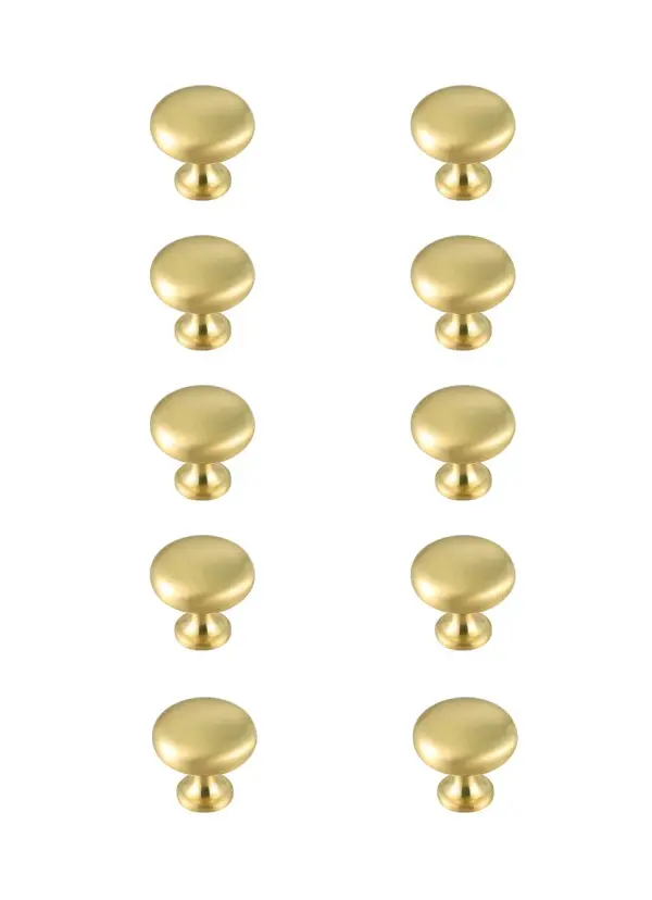 The stunning drawer knobs are a fabulous upgrade to any kitchen, bathroom, or furniture. They are easy to install and provides a beautiful accent to your furniture. Each of the hardware conveniently comes with two sets of mounting screws to save your time and trip to the hardware store. The ten pack hardware is packaged individually to protect scratches of your timeless investment during shipping. Collection: Cadon Rooms: Bathroom, Kitchen Finish: Brushed Gold Width: 1.20" Height: 1.00" Length: 1.20" Weight: 1.00 lb Extension from Wall: 1.00" Material: Metal Country of Origin: China Manufacturer Warranty: 1 year limited