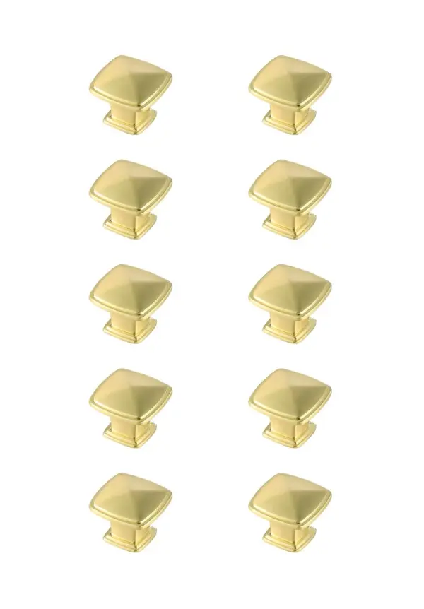 The stunning square drawer knobs are a fabulous upgrade to any kitchen, bathroom, or furniture. They are easy to install and provides a beautiful accent to your furniture. Each of the hardware conveniently comes with two sets of mounting screws to save your time and trip to the hardware store. The ten pack hardware is packaged individually to protect scratches of your timeless investment during shipping. Collection: Marcel Rooms: Bathroom, Kitchen Finish: Brushed Gold Width: 1.20" Height: 1.20" Length: 1.20" Weight: 0.50 lb Extension from Wall: 1.00" Material: Metal Country of Origin: China Manufacturer Warranty: 1 year limited