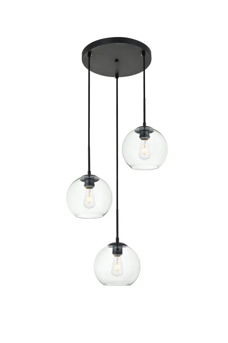 Baxter Three Light Pendant in Black and Clear