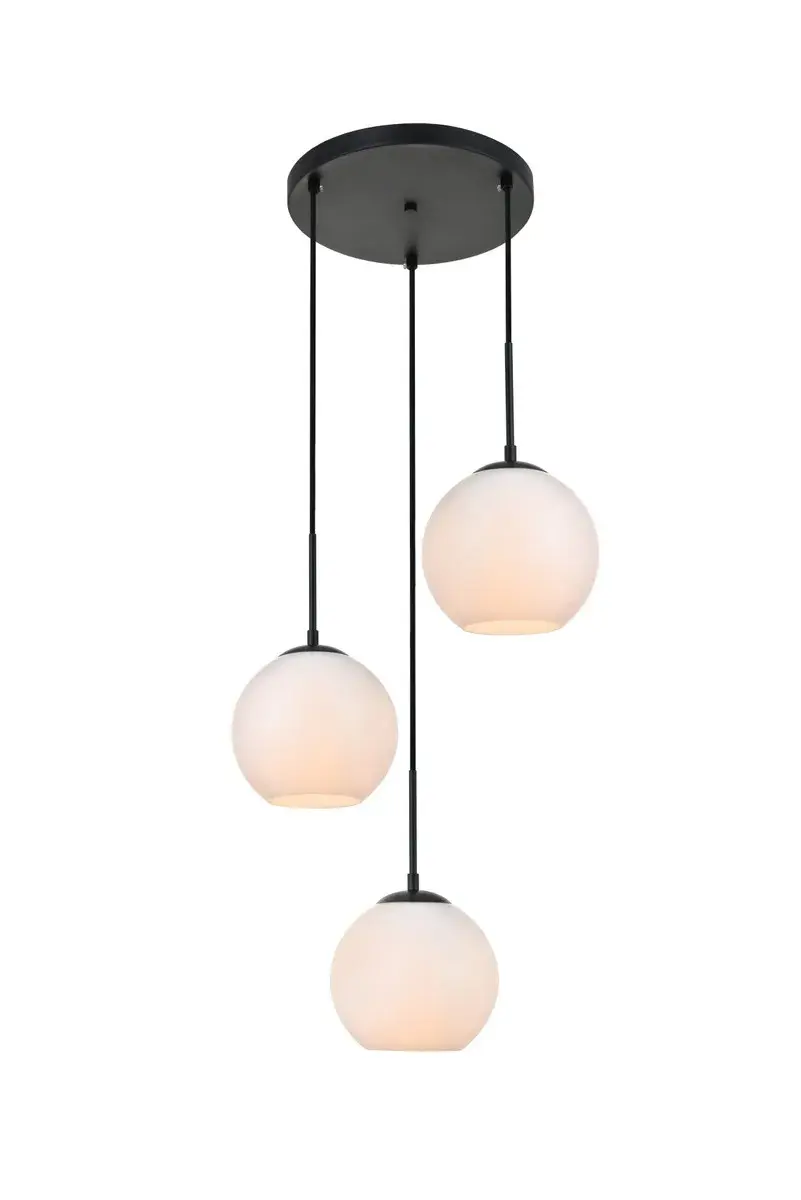 Baxter Three Light Pendant in Black and Frosted White