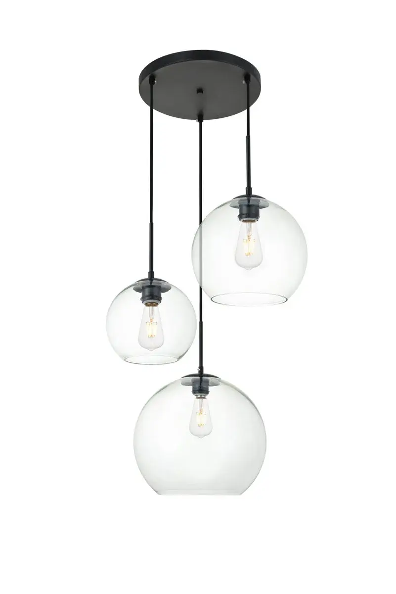 Baxter Three Light Pendant in Black and Clear
