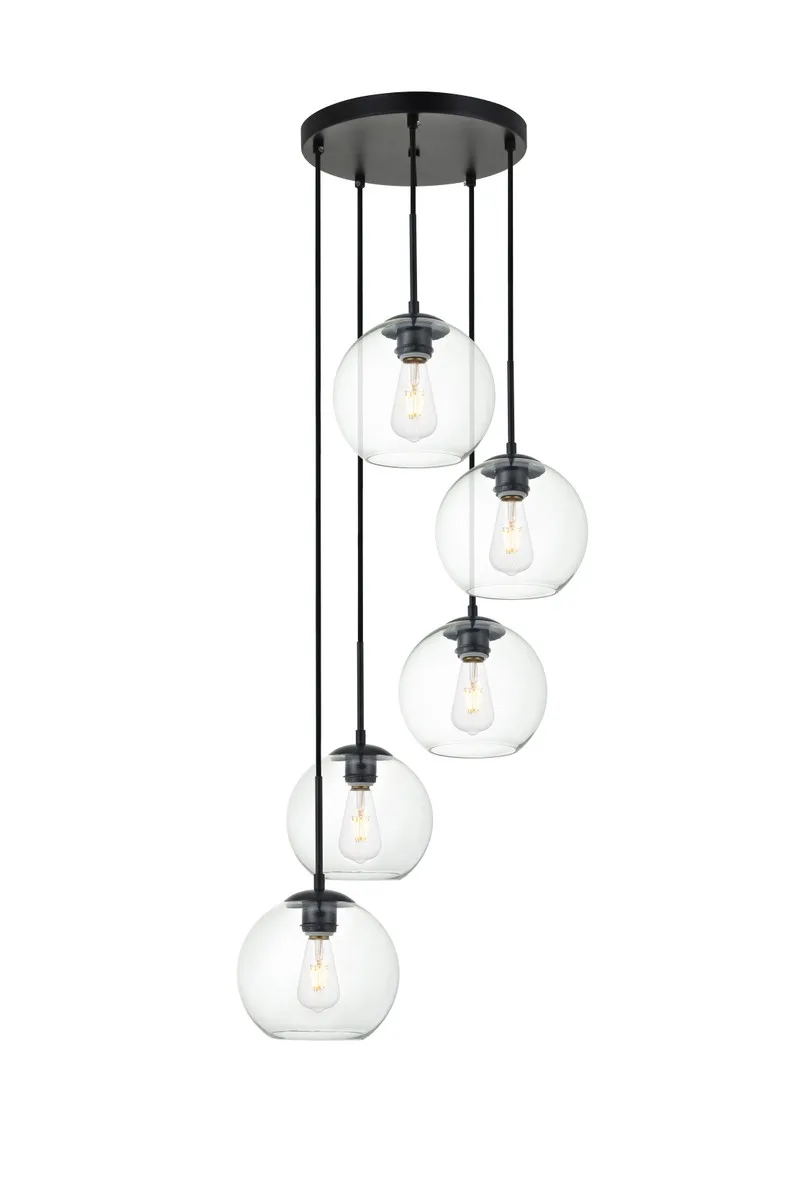 BAXTER Five Light Pendant in Black and Clear