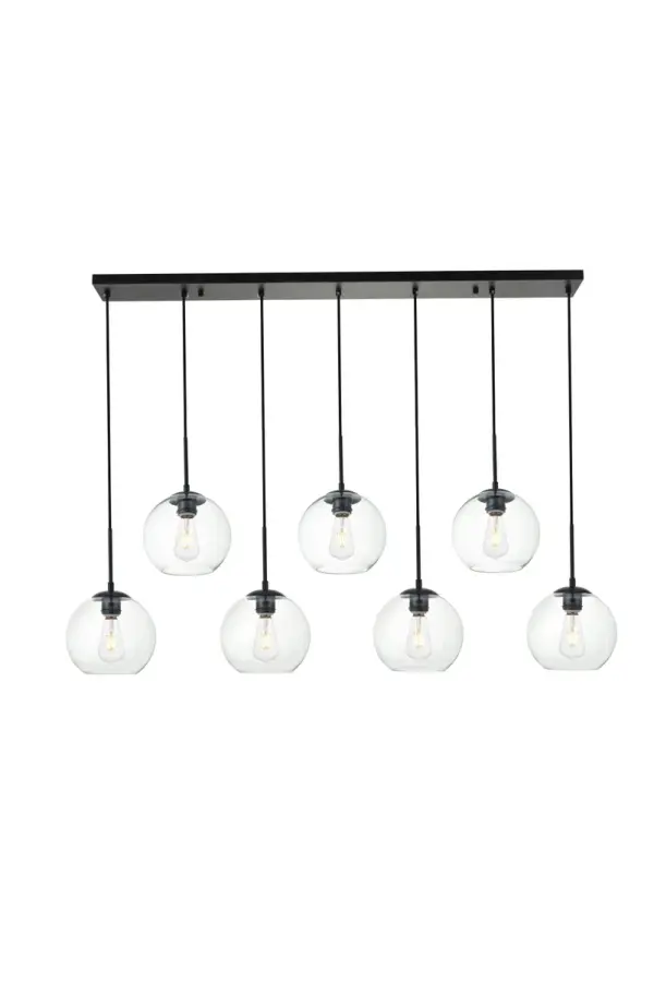 Baxter 7-Light Linear Pendant in Black with Clear Glass