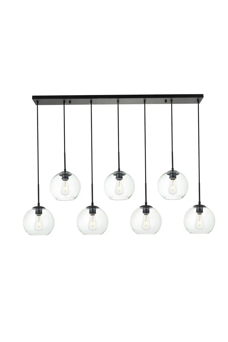 Baxter 7-Light Linear Pendant in Black with Clear Glass
