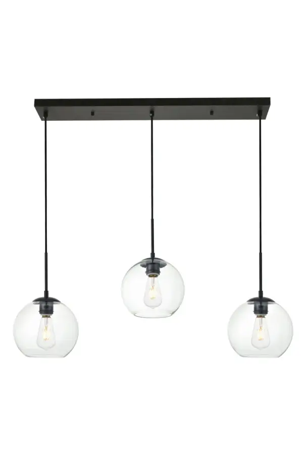 Baxter 3-Light Linear Pendant in Black with Clear Glass