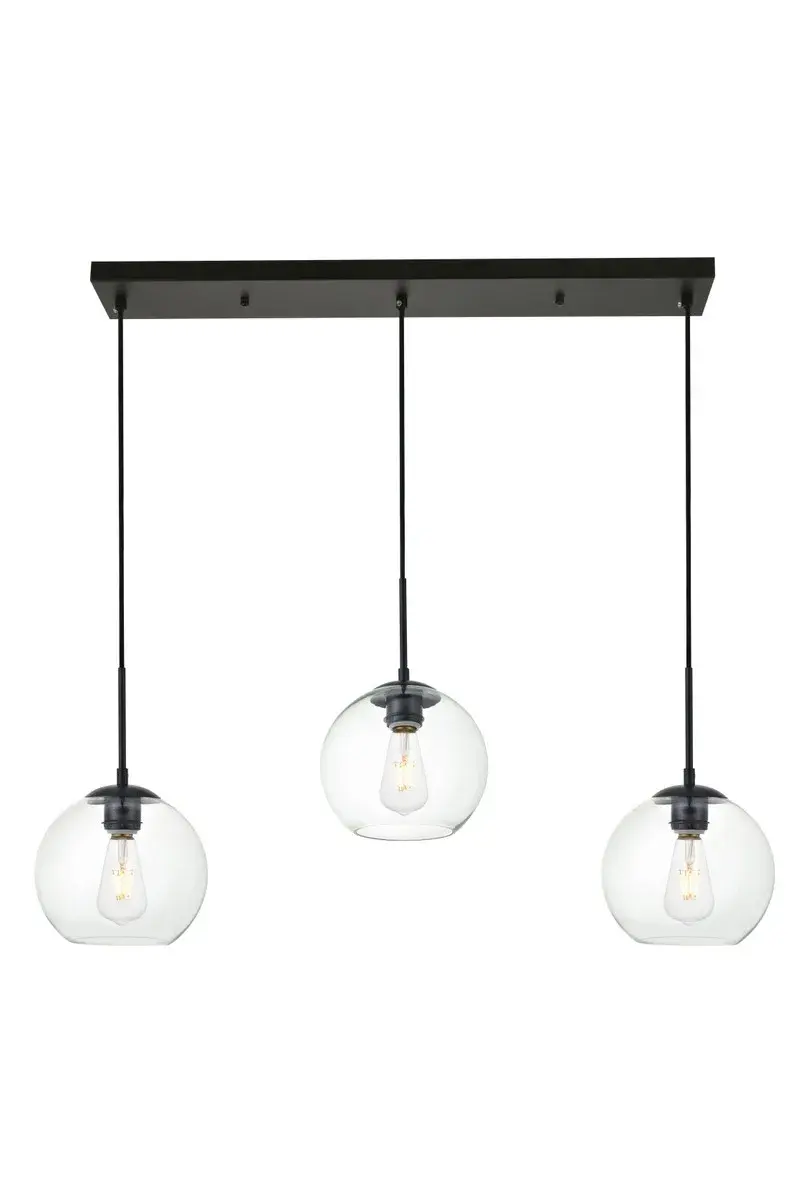 Baxter 3-Light Linear Pendant in Black with Clear Glass