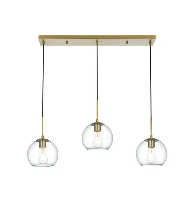 Dimensions
Chain/Rod Length: 79"
Length: 36"
Width: 8"
Height: 8"
Maximum Height: 87"
Wire Length: 79"
Specifications
Assembly Required: No
Bulb Included: Not Included
Dimmable: Yes
Distressed Finish: No
Dry/Wet/Damp: Dry
ETL: YES
Finish (Color): Satin Gold and Clear
Fixture Material: Iron and Glass
Hanging Device: Cord
Hardware Finish: Satin Gold
Harware Material: Iron
Max/Nominal Watt: 120W
Number of Lights: 3
Product Type: Pendants
Product Warranty: 1 year limited
Socket Type: E26
UL & ULC Standard: No
Voltage: 110V - 125V
Wattage/Bulb: 40W
Weight: 8
Wire Included: Yes
Shipment type: Small parcel